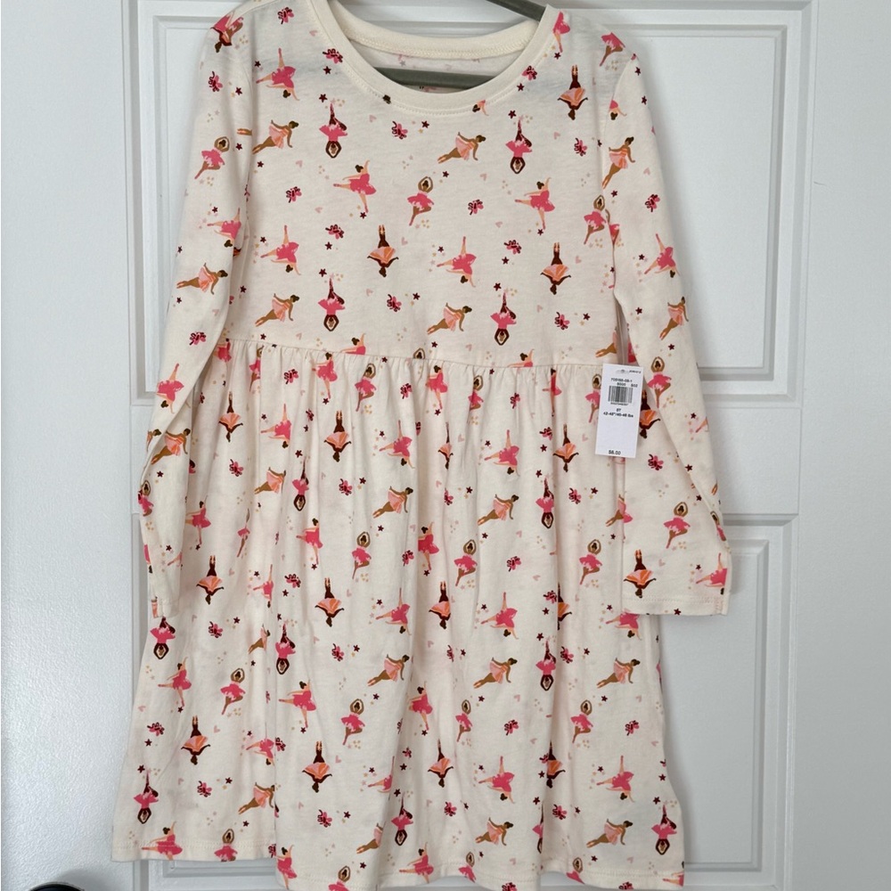 Old Navy Cream Dress with Pink and Tan Ballerina Print